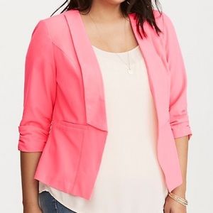 Crepe Ruched Sleeve Blazer